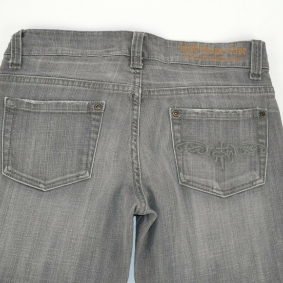 Faith Hope Love Mid Rise Boot Cut Gray Jeans, 100% Cotton Size 28 - Picture 8 of 8